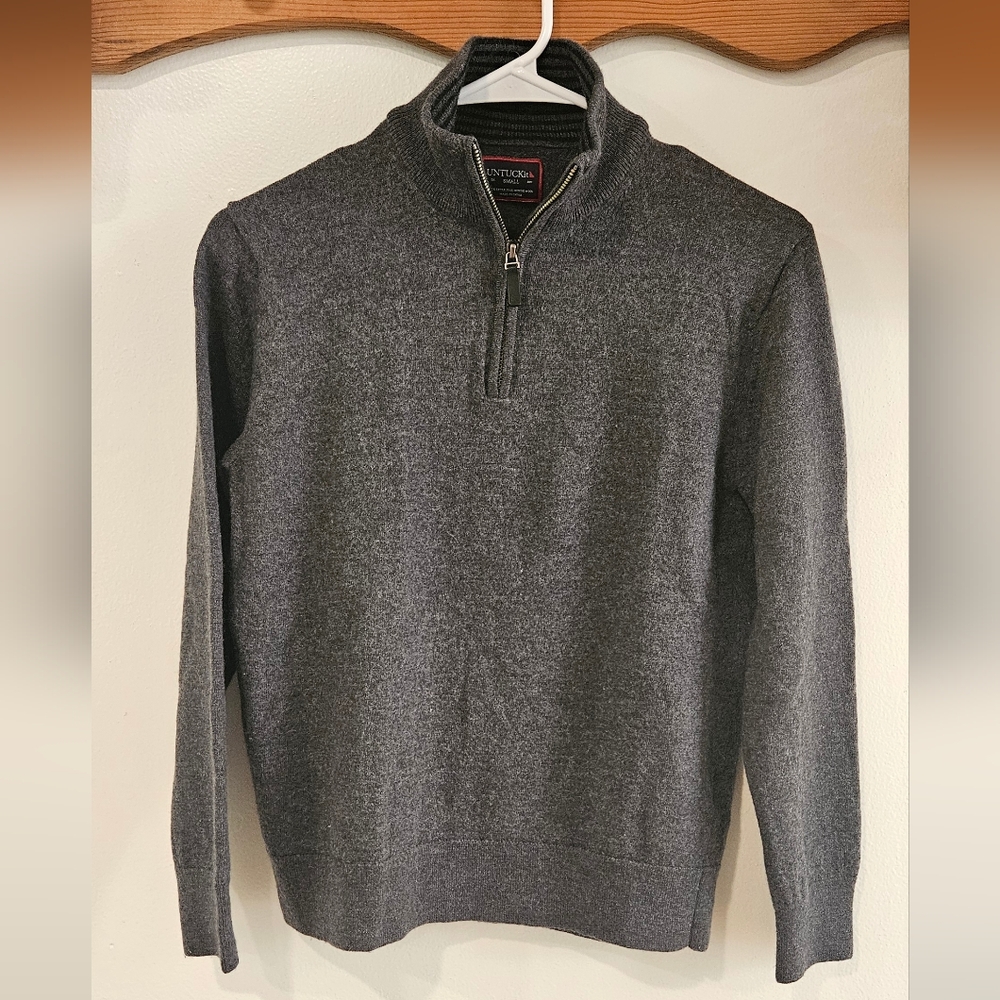 Untuckit Sweater S Gray Lightweight Extra Fine Merino 1/4 Zip Preppy Pullover